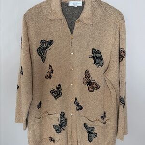 Vintage Butterfly Patterned Tan cardigan